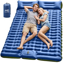 Double Sleeping Pad - Ultralight Sleeping Mat with Built-in Foot Pump & Pillow, Portable Inflatable 2 Person Camping Mattress Pad Compact for Backpacking Hiking Tent Beach Camping Pad