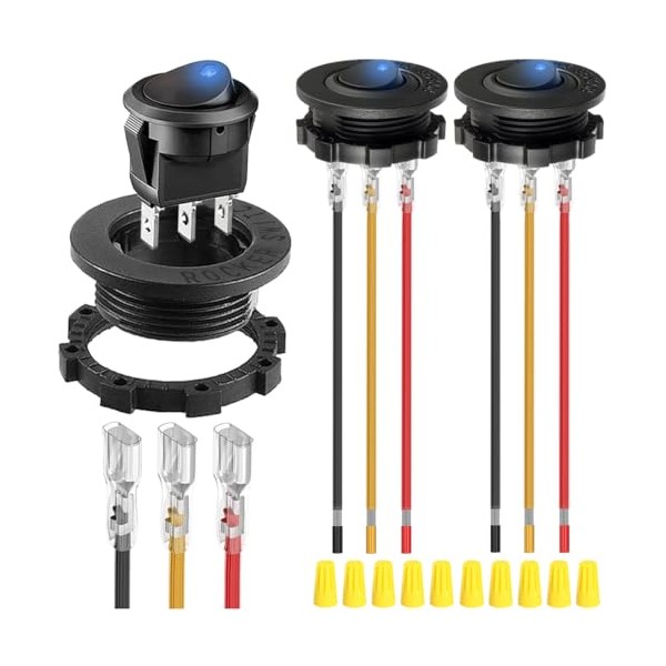MKBKLLJY MKBKLLJY 3Pcs Round Rocker Switch Blue LED DC 20A
