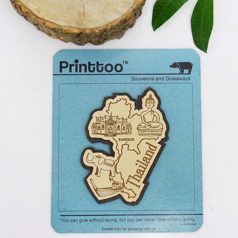 Printtoo Souvenir Wooden Thailand Map Gift Collectibles Engraved Fridge Magnet