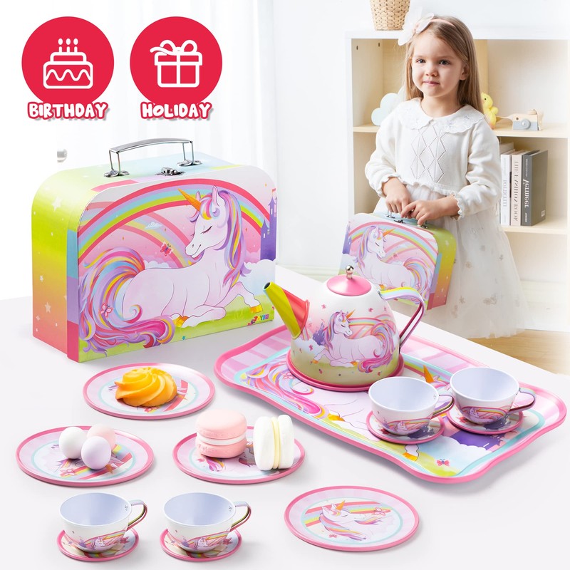 JOYIN Unicorn Tea Party Set for Little Girls, Pretend Pink