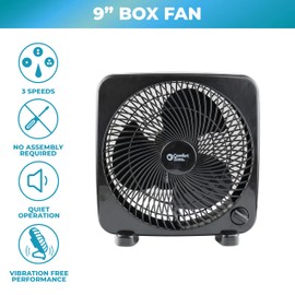 Comfort Zone Box Fan, 9 inch Portable Desk fan, Quiet 3 Speed Mini Fan for Bedroom, Electric Bedside Table Fan, Black