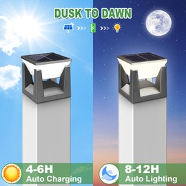 LazyBuddy Solar Post Lights Outdoor, 2 Pack Waterproof - Solar Powered LED Fence Post Cap Lights for Vinyl/Wood Posts, Patio - 3 Color Modes, Auto On/Off, Bright Modern Pillar Landscape Lighting