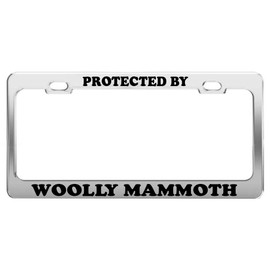 Protected by Woolly Mammoth License Plate Frame Tag Holder Car Truck Accessories