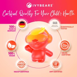 IvyBears Superpower Kids | Berry-Flavored Multivitamins | Vitamin C, D2, B6, and A | Made in Germany with Expert Care