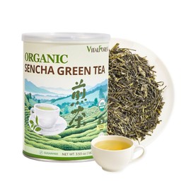 Organic Sencha Green Tea Loose Leaf – 3.53oz/100g, USDA Organic, Whole Leaf Green Tea, VitalForest Premium Steam-Fixed Green Tea, Mild Umami Taste