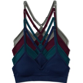 Kalon Women’s 4 Pack Racerback Sports Bralette Seamless Wireless Comfort Bra (1X, Winter)