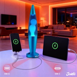 JAMBO Beautiful Liquid Lamp with USB Ports,16" Motion Light with Blue Liquid White Wax, Relaxing Nightlight, Mood Light for Bedroom, Living Room, Office - Adults, Teens, Kids