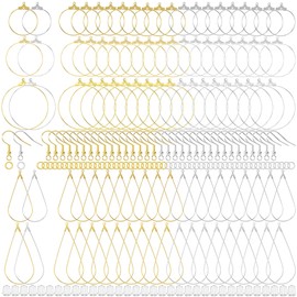 Pndeyo 700pcs Hypoallergenic Earring Making Accessories, Teardrop Round Hoop Earrings Findings Earring Hooks, Clear Rubber Earring Backs & Jump Rings for Jewelry Making- Silver & Gold