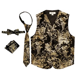 Gioberti Kids and Boys 4pc Paisley Vest Set, Black Gold, Size 4-5