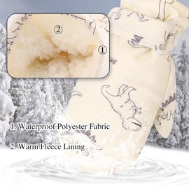 Peecabe Baby Boys Girls Winter Gloves Warm Fleece Toddler Mittens for Kids Unisex Waterproof Snowboard 1-5 Years (Beige, 3-5 Years)