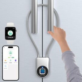 Bestkid Fingerprint Cable Lock, Childproof Fingerprint Padlock Bluetooth APP Contral, 15'' Waterproof Keyless Smart Small Lock Anti Theft for Fridge, Gate, Fence, Home, Office, Silver