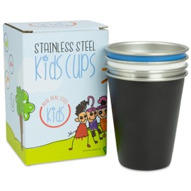 Stainless Steel Kids Cups - Set of 4 - Metal Cups for Children and Toddlers, Premium 10 oz Drinking Glasses in Fun Colors, BPA Free, Unbreakable (Assorted 1)