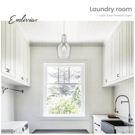 Emliviar 1-Light Vintage Hanging Ceiling Light, Brushed Nickel Finish Kitchen Light Fixture, Adjustable Pendant Lighting with Seeded Glass Shade, DYE286G2-MIL BN