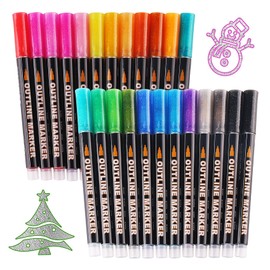 Inoranges Double Line Metallic Markers, Outline Metal Marker Pens, 24 Colors Paint Permanent Pen for Writing and Drawing, Use for Gift Cards, Rock Painting, Metal, Wood, Ceramic, Glass