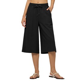 Willit Women's Linen Capri Pants Wide Leg Dress Casual Summer Pleated Capri High Waisted with Pockets 16" Black XX-Large