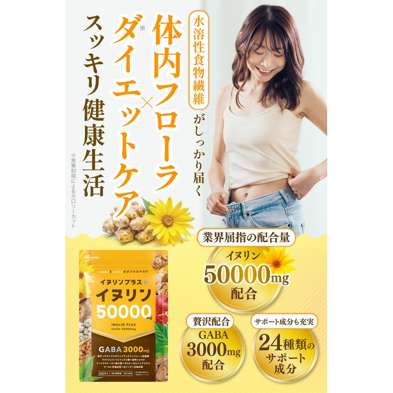 santelife イヌリンプラス イヌリン 高配合50000mg GABA 3000mg 食物繊維 水溶性 菊芋 サラシア