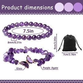 MUNSKT Crystal Butterfly Bracelets for Women Natural Healing Gemstone Beaded Bracelet Stone Layered Bracelet Crystal Jewellry Gifts Women Girls Birthday Christmas