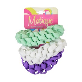Set of 3 Braided Hair Scrunchies Pony Holders for Women and Girls - Light Green White Purple