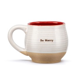 DEMDACO Be Merry - Taza de café de Navidad de gres rojo y blanco, 15 onzas