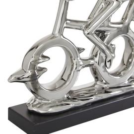 Deco 79 Polystone People Decorative Sculpture Home Decor Statue with Bike, Accent Figurine 18" x 3" x 13", Silver