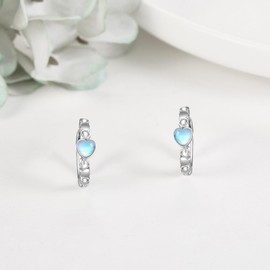 Heart Huggie Earrings Sterling Silver Moonstone Heart Huggie Hoop Jewellery Gifts for Women Girls, Sterling Silver