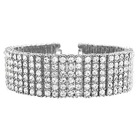 6 Row Bracelet Bling Bling Hip Hop Style Rhodium