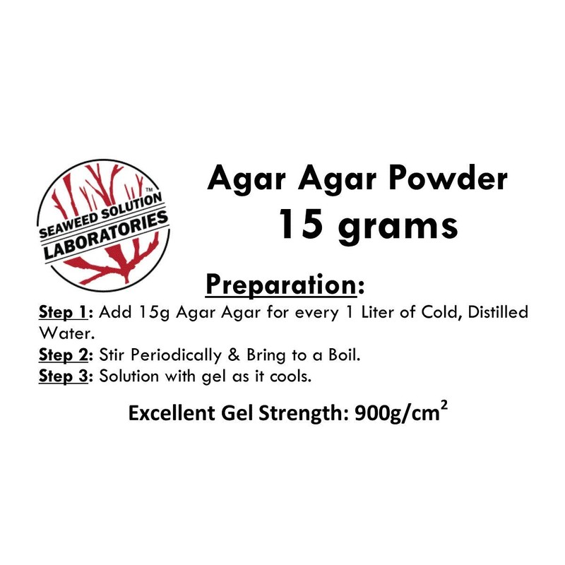 Agar Agar Powder - 15 grams, Laboratory Grade, Excellent Gel