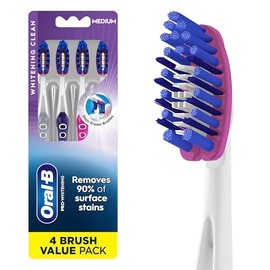 Oral-B Cepillos de dientes 3D White Deep Stain Remove, 4 unidades de cepillo de dientes mediano, elimina el 90% de las manchas superficiales, blanquea