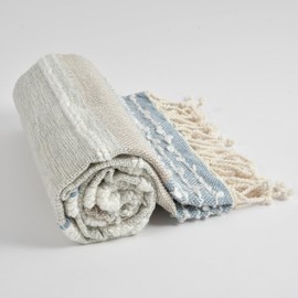 ROSE BUCKET Boho Throw Blanket - Handmade Colorful Striped Decorative Woven Blanket for Couch, Sofa, Chair, Bed - Soft Lightweight Throw for Fall - 50x60 inches (Blue)