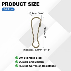 PATIKIL Lanyard Hooks, 60 Pcs 50mm Stainless Steel 304 Spring Snap Hook Metal Clips Clasp for Key Chain Key Rings ID Card Shower Curtain, Bronze