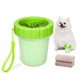 QIanruida Dog Paw Cleaner with Two Absorbent Towels Muddy Paw Cleaner Dog Paw Washer Portable Dog Foot Washer Cup (Medium, Green)