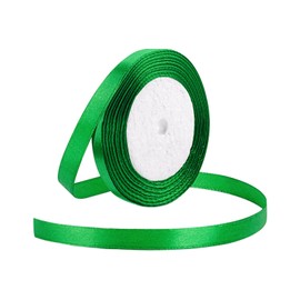 25 Yard Green Wired Satin Ribbon Roll, 3/8 Inch Fabric Ribbon for Craft Bows Rose Bouquet, Holiday Gift Wrapping, Party Decoration