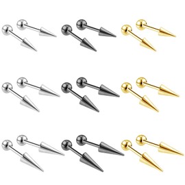 ZS 16G Spike Lip Rings Cartilage Tragus Helix Piercing, 18G Stainless Steel Spike Stud Earrings, 20G Spike Nose Rings Studs for Women Men (18g Ear Studs)