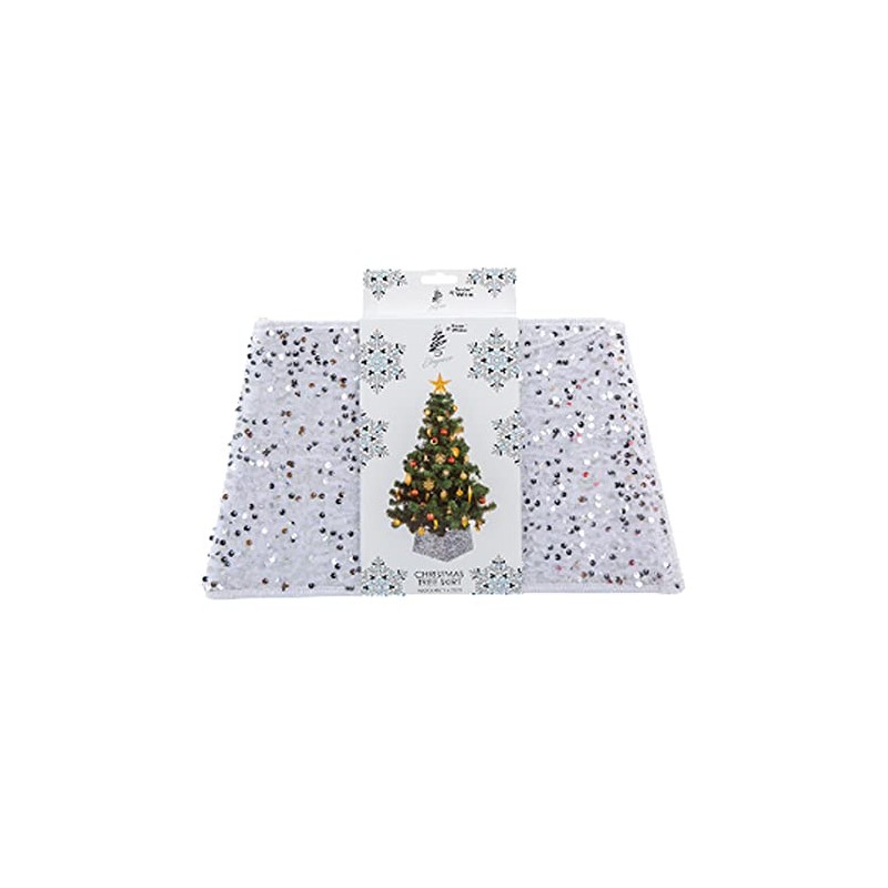 Christmas Box Style Sequin Tree Skirt Foldable - White and