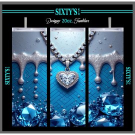 SixtysKid Luxury - Blue Heart Diamond - 20oz. Stainless Steel Tumbler w/SS straw+