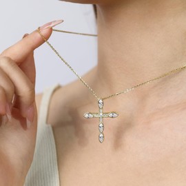 FANCIME 14K Gold Plated Cross Pendant Chain Women's Necklace with Sparkling Zirconia Made of 925 Sterling Silver, Jewellery for Women Children, Adjustable Chain Length: 40 + 5 cm, Sterling Silver,