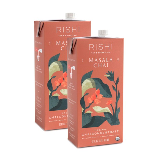 Rishi Tea Masala Chai Concentrate Beverage | Immune Support, USDA Certified Organic, Fair Trade Black Tea, Antioxidants, Energy-Boosting | 32 oz Carton, 8 Servings (Pack of 2)