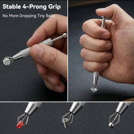 Beeutik 2 PCS Piercing Ball Grabber Tool, for Changing 14G 16G 18G 20G Jewelry, 4-Prong Precision Septum Ball Screw Tool, Anti-Slip Long Nails Friendly Earring Applicator for Labret, Nose, Lip, Navel