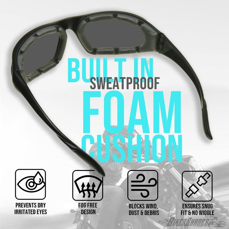 Bikershades Motorcycle Day Riding Safety Sunglass Foam Cushioned Men Block