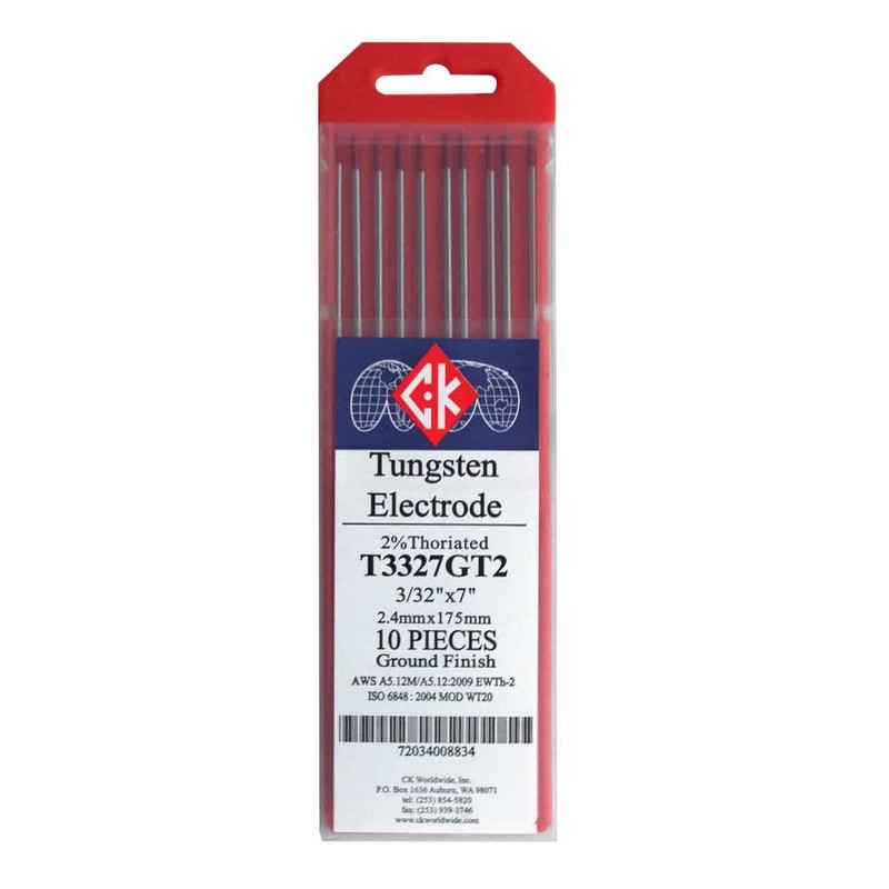 CK T3327GT2 2% Thoriated Tungsten Electrode 3/32" X 7", 10