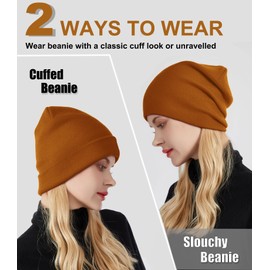 Womens Satin Lined Beanie Wool Knit Cuffed Warm Winter Hats for Women Men Soft Slouchy Silk Lining Beanies Skull Cap Gray