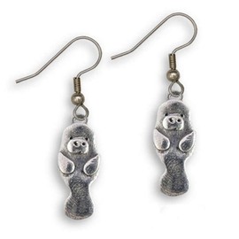 The Magic Zoo Pewter Manatee Earrings – Jewelry Gifts for Manatee Lovers – Handcrafted in the USA Manatee Dangle Earrings for Women