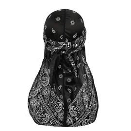 Assorted Paisley Bandana Doo rag Cap Headwraps Men's Women's Silk Durag with Long Tail and Wide Straps for 360 Waves (Black,Navy Bule,White)