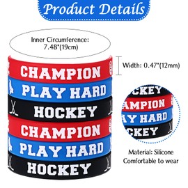 JewelryWe Eishockey Silikon Armband Sportarmband: 6 Stück Hockey Silikonarmbänder Motivationsarmband Set für Kinder und Erwachsene, Hockey Team Partyzubehör Geschenk für Sport Mottoparty
