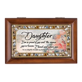Cottage Garden Daughter So Proud of You Love Woodgrain Jeweled Petite Music Box Plays Amazing Grace