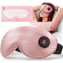 LitBear Heated Eye Mask, Silk Cordless Warm Eye Compress for Dry Eyes, Light Blocking Heat Eye Mask for Women Men, Soft Eye Heating Pad for Dry Eyes, Travel, Rechargeable, Washable Cover (Pink)