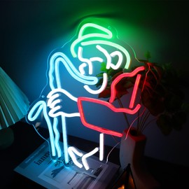 Pinlangdou Man With Saxophone LED Neon Sign Cut Acrylic Backing, Dimmer Neon for Studio, Club, Home Decor, Event, Workshop, Storefront
