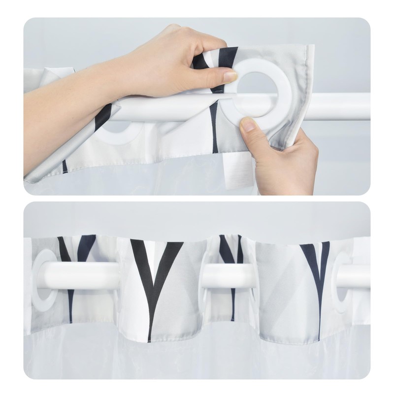 Yiatn No Hook Needed White Shower Curtain with Snap in