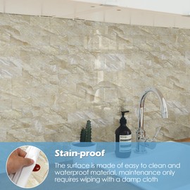 10-Pack Peel and Stick Tile Backsplash 12"X12" PVC Wall Tiles, Stick on Backsplash for Kitchen, Bathroom Tile, Fireplace Décor, Laundry Table, Stair Decals in Vintage Polished Beige