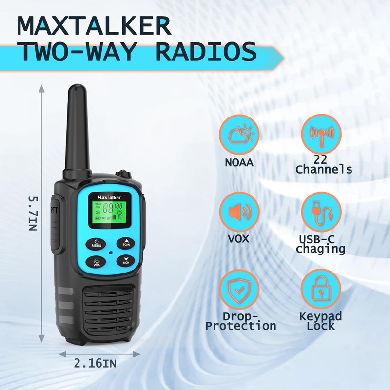 MaxTalker Walkie Talkies Long Range for Adults, Rechargeable Walkie Talkies